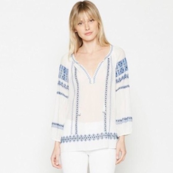 Joie Gauge Boho Festival Embroidered Tassel Top - Picture 3 of 8